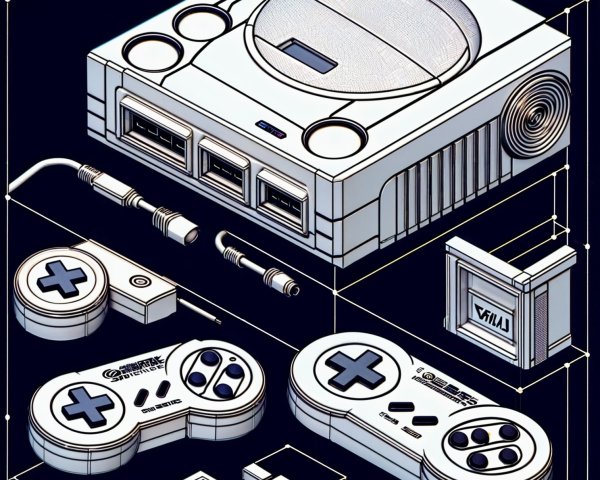 Line Art of Classic Gaming Console and Accessories