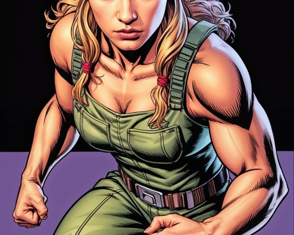 Female Superhero in Dynamic Pose with Muscular Physique