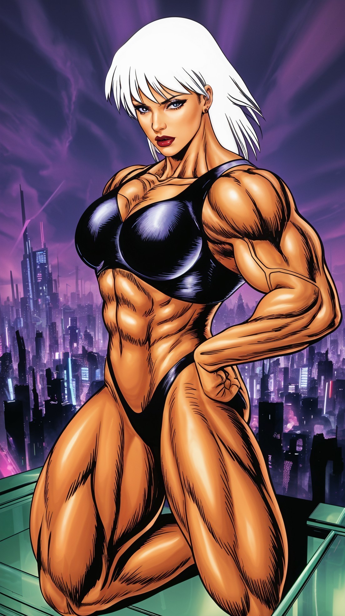 Powerful Female Superhero in Sleek Black Bodysuit