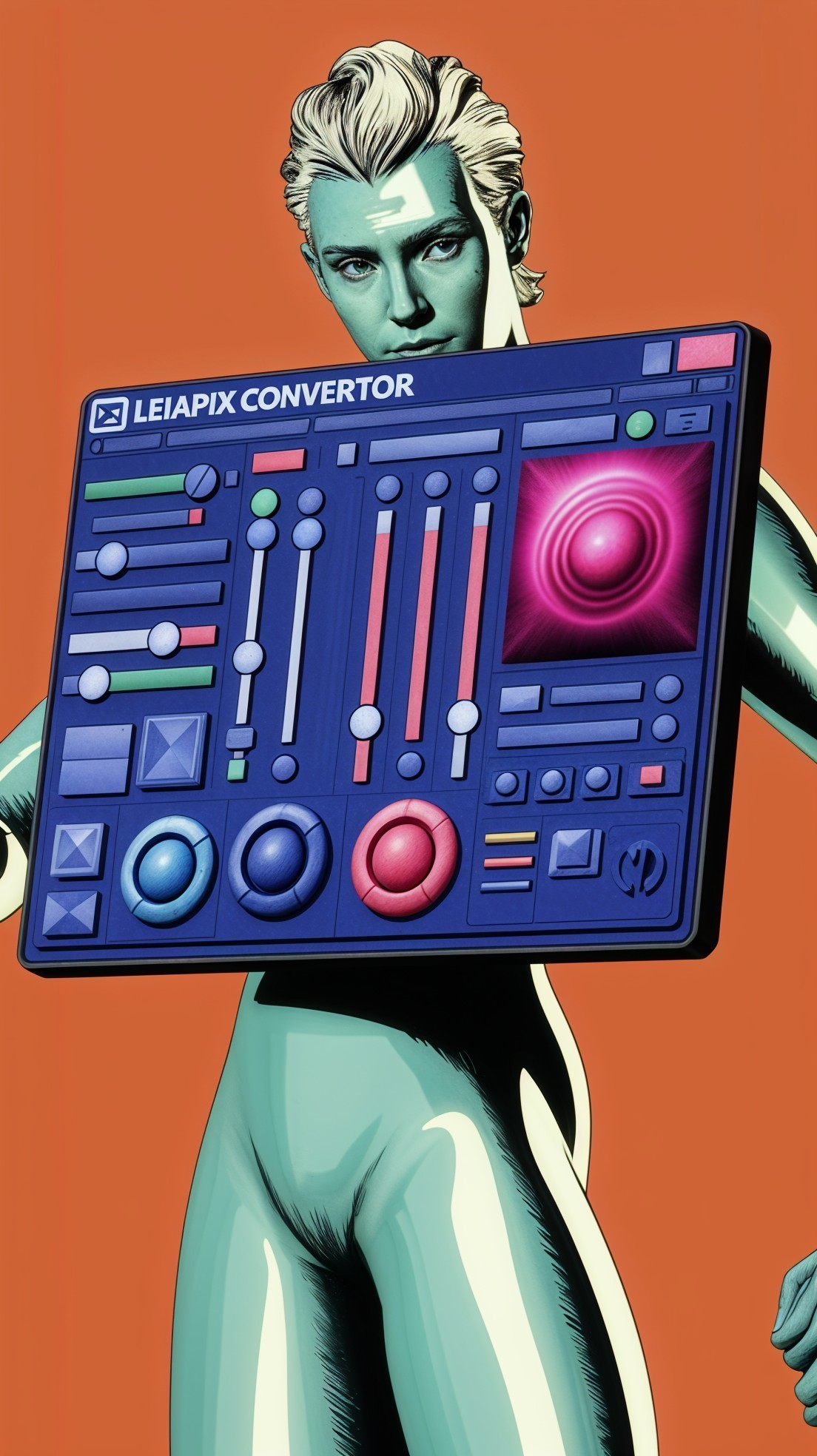 Futuristic Figure with Metallic Skin and Control Panel