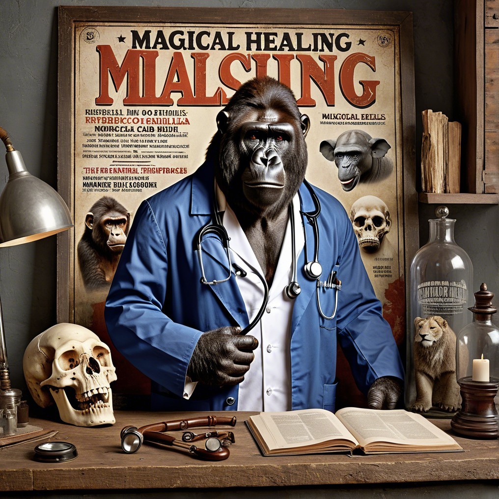 Gorilla in Doctor's Coat in Whimsical Healing Scene