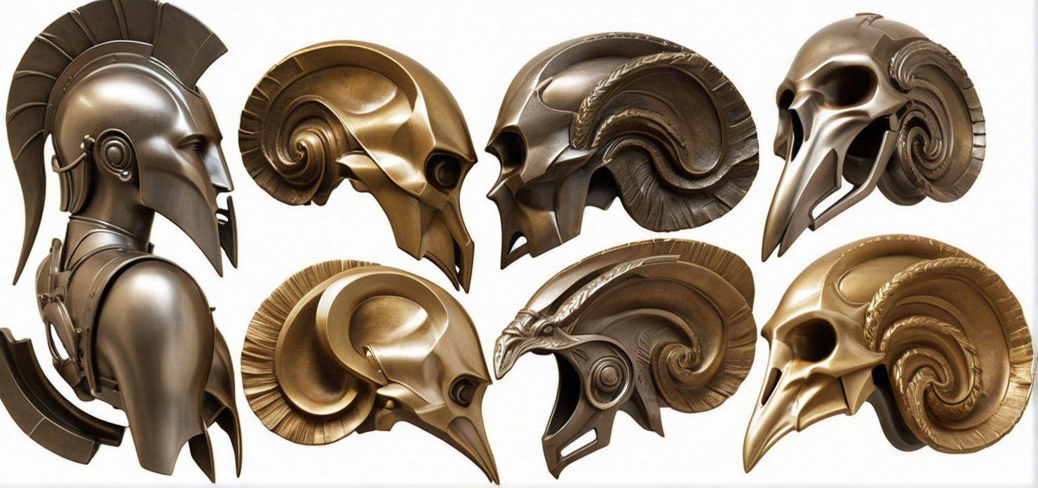 Collection of Ornate Helmets with Mythical Designs