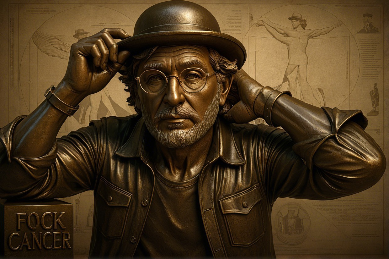 Bronze Sculpture of Thoughtful Bearded Man with Hat
