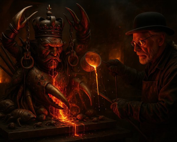 Elderly Craftsman at Work in Dimly Lit Forge