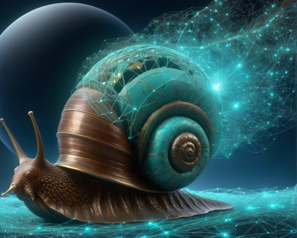 Futuristic Snail in a Cosmic Digital Landscape