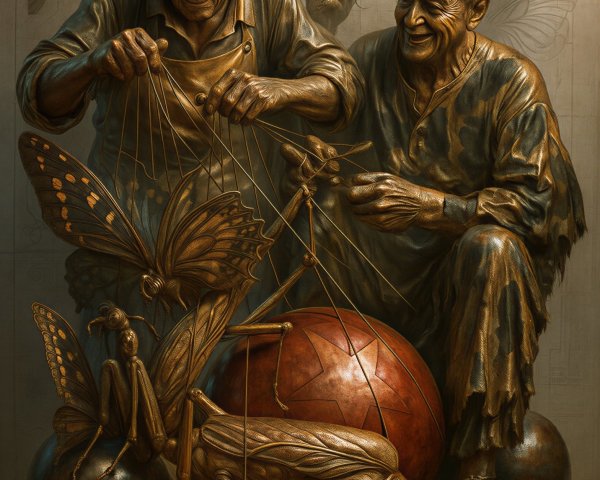 Elderly Men Creating Colorful Mechanical Insects