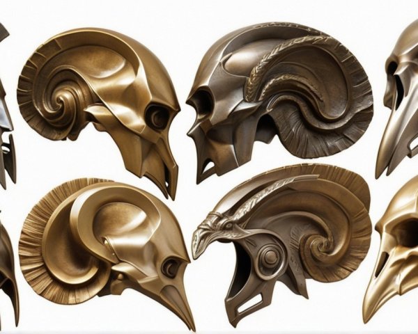 Collection of Ornate Helmets with Mythical Designs