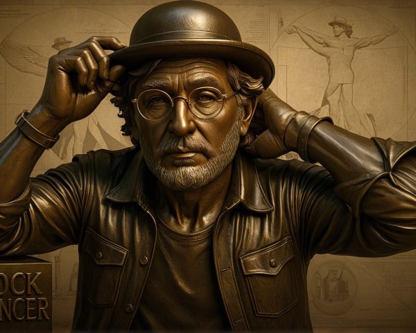 Bronze Sculpture of Thoughtful Bearded Man with Hat