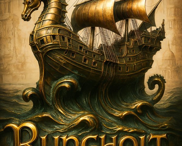 Ornate Ship with Dragon Figurehead in Stormy Waters