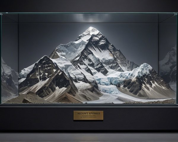 Detailed Diorama of Mount Everest in Glass Display