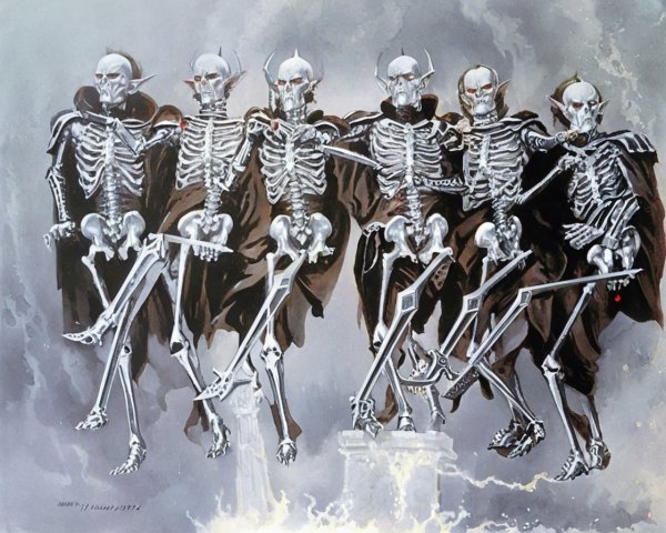Skeletal Figures in Cloaks with Eerie Dance Pose