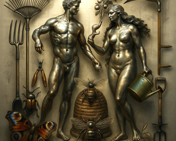 Bronze Relief of Nature and Fertility Figures