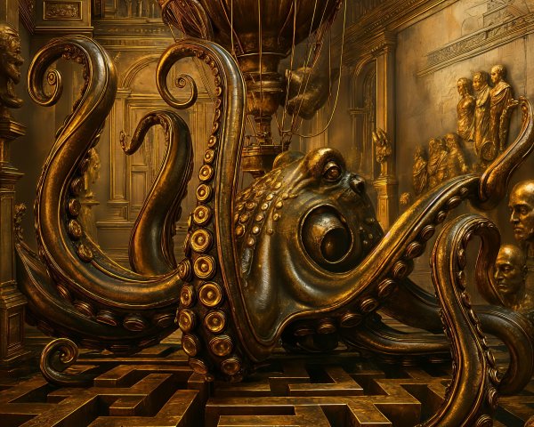 Golden Octopus and Hot Air Balloon in Lavish Room