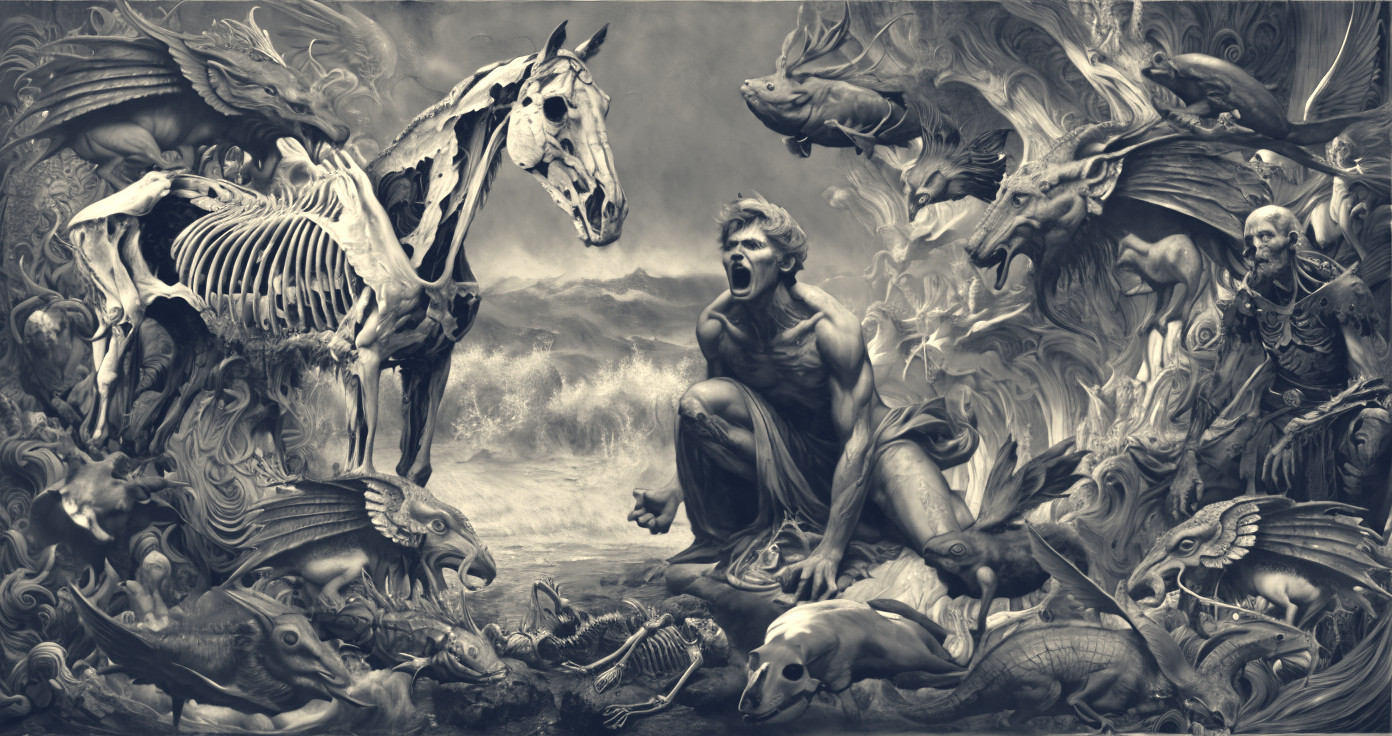 Monochromatic Scene of Anguish and Chaos
