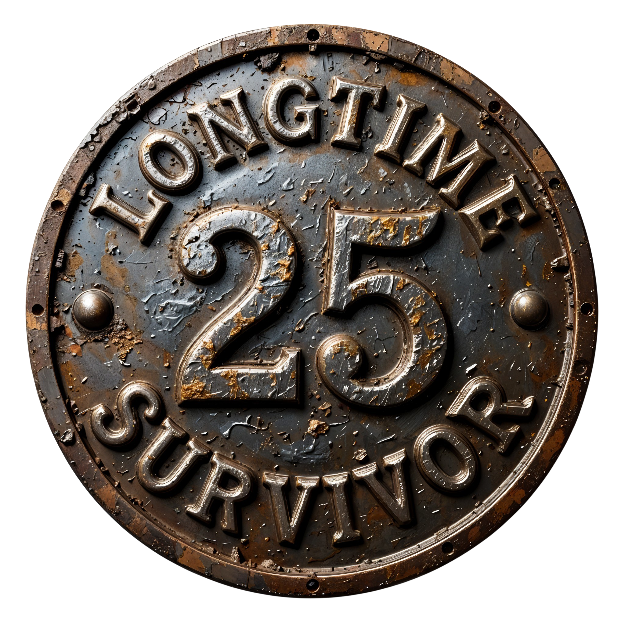 Weathered Circular Metal Badge with "LONGTIME SURVIVOR