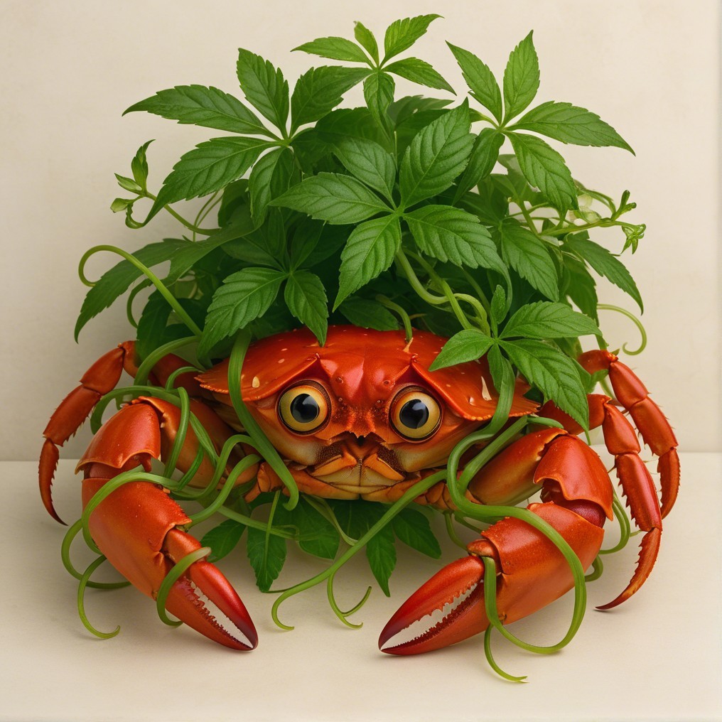 Vibrant Red Crab Among Lush Green Foliage