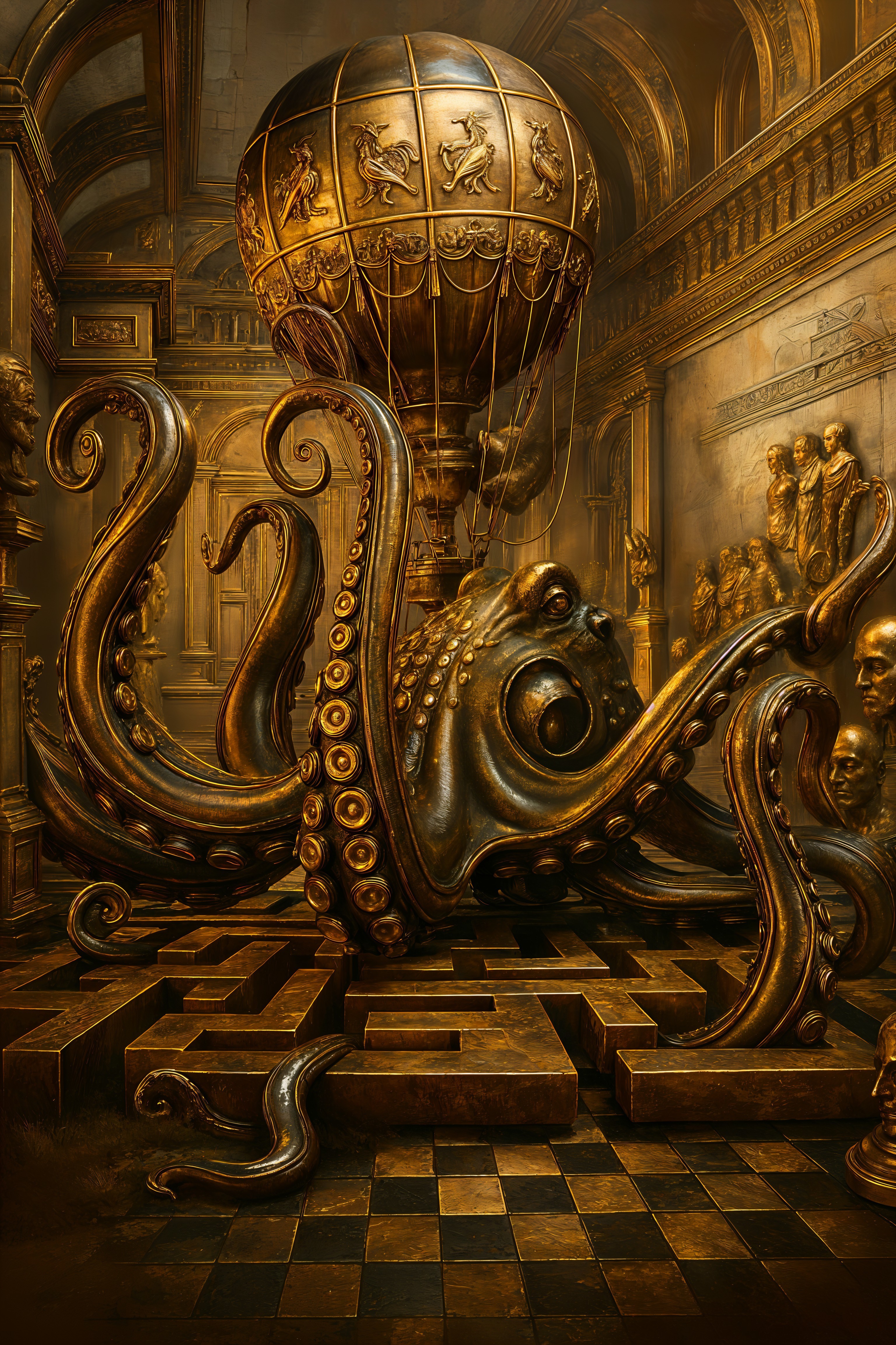 Golden Octopus and Hot Air Balloon in Lavish Room