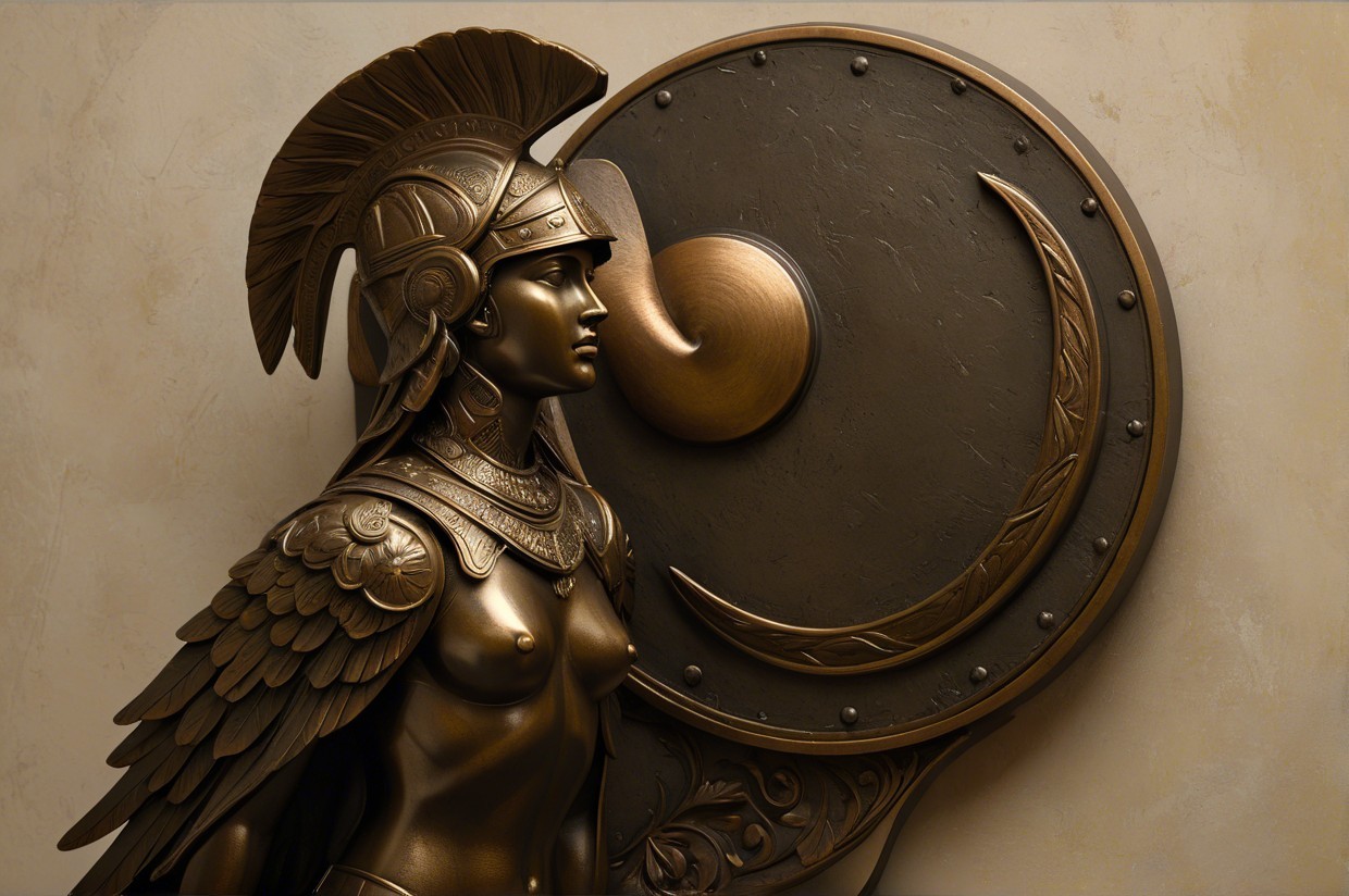 Bronze Statue of a Female Warrior in Ancient Armor