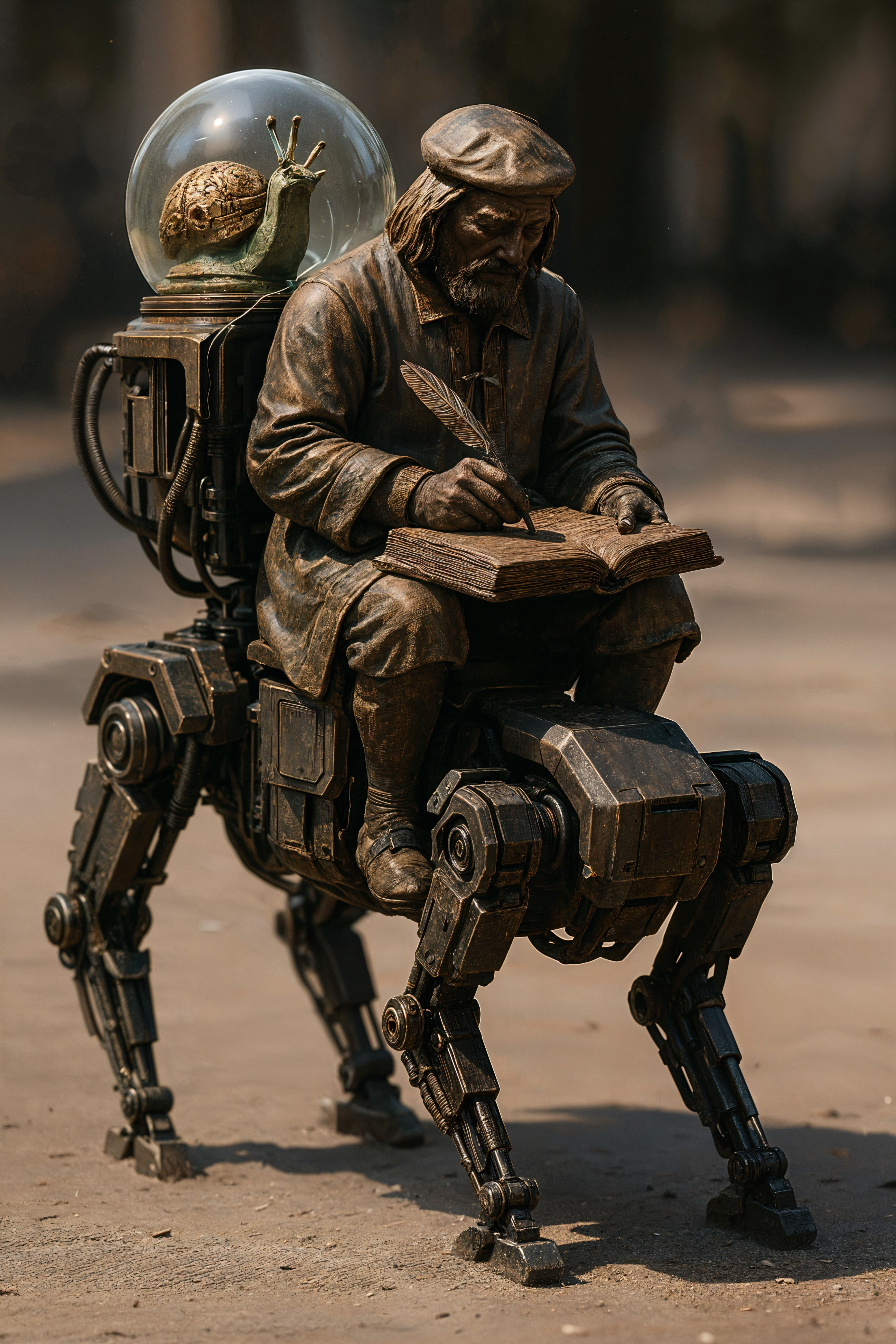 Steampunk Statue of Man on Mechanical Creature