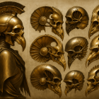 Bronze Warrior Bust and Intricate Skull Display