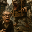Elderly Man Encounters Fantasy Creature in Village