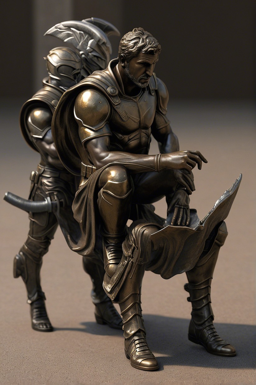 Bronze Sculpture of a Muscular Warrior in Armor