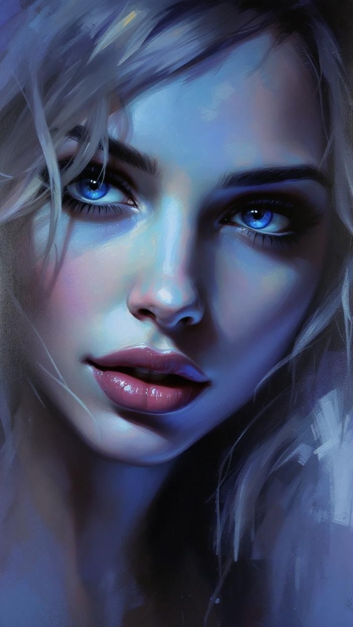 Close-up of a young woman with blue eyes and glowing skin