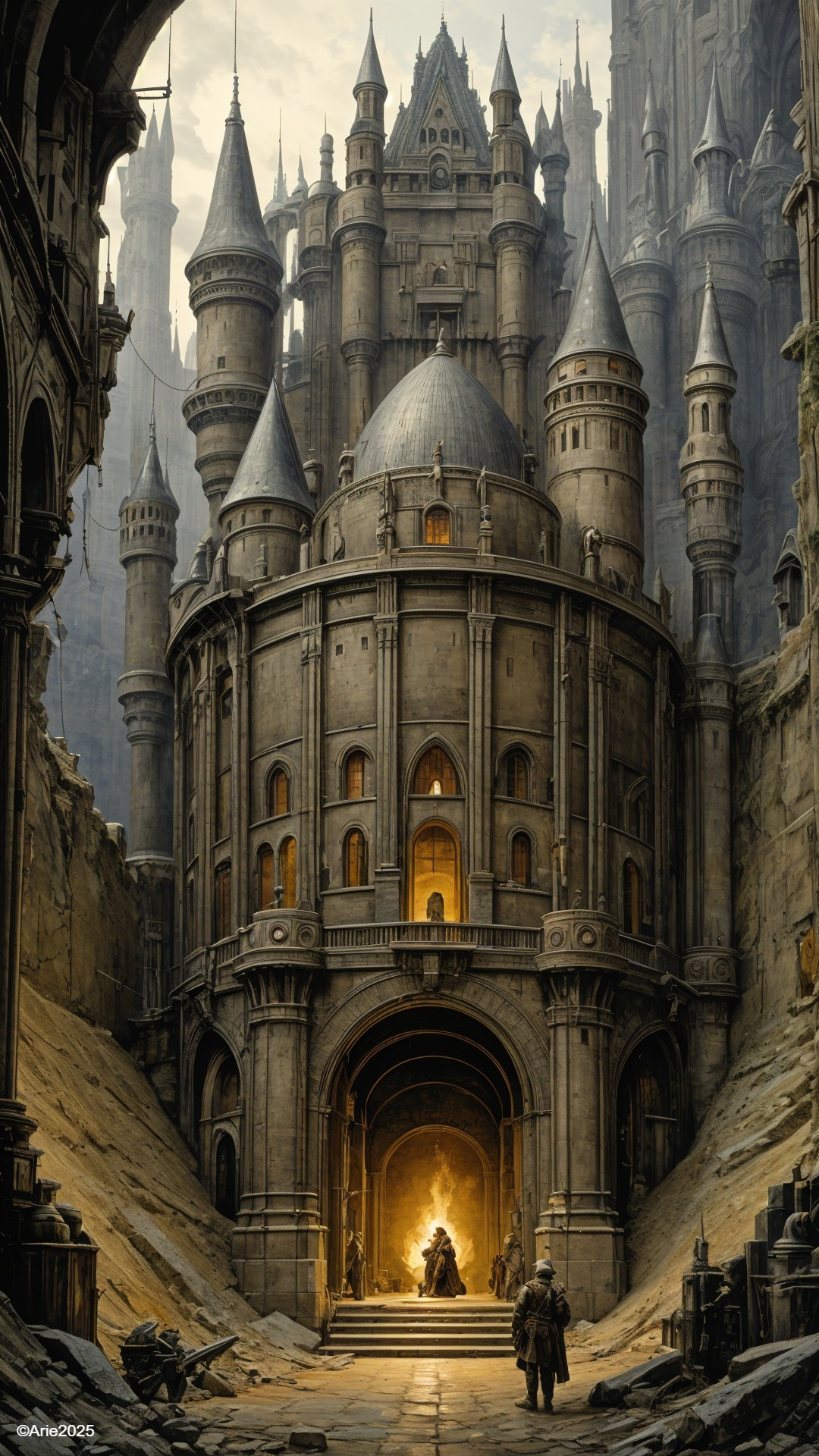 Mystical castle with intricate architecture in a landscape