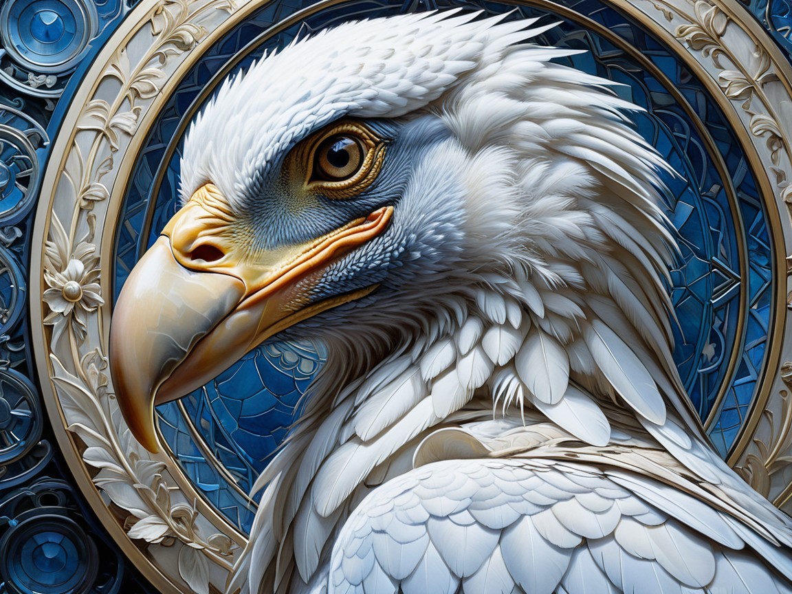 Majestic eagle with detailed features and blue background