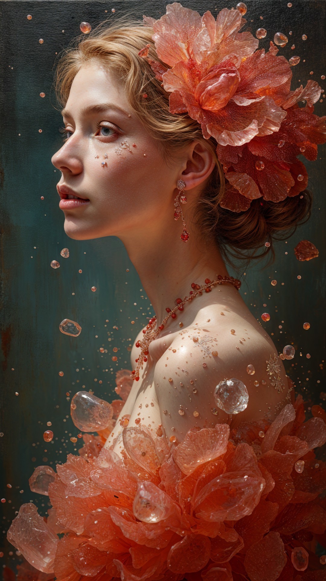 Young woman with vibrant orange flower and jewelry