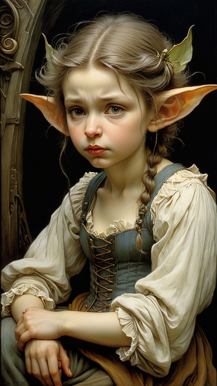 Young girl with pointed ears in historical dress