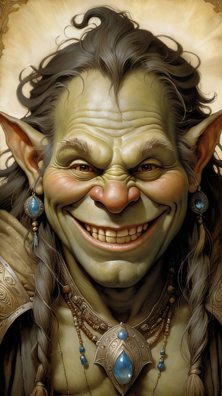 Cheerful Goblin with Green Skin and Intricate Armor