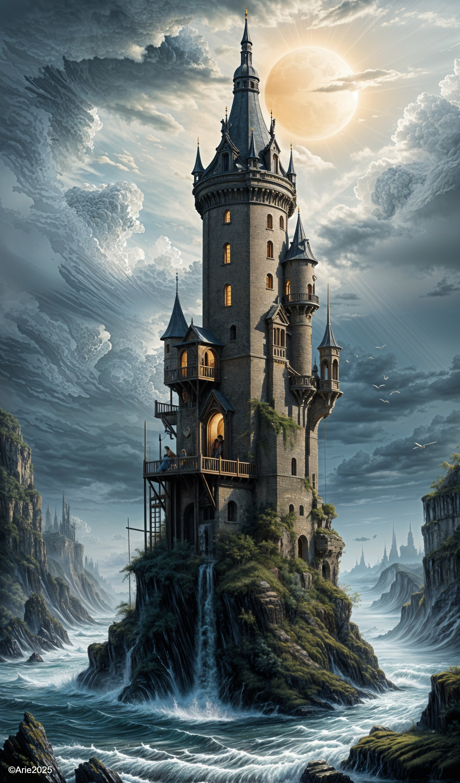 Majestic castle on rocky isle with dramatic scenery