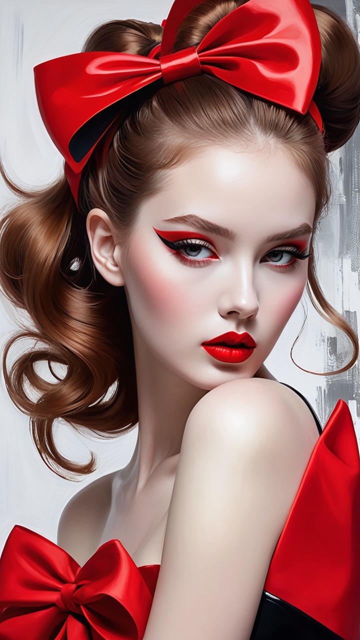 Bold Makeup and Elegant Hair with Red Accents