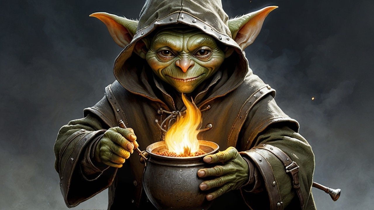 Mystical Creature Brewing Potion in Dark Cloak
