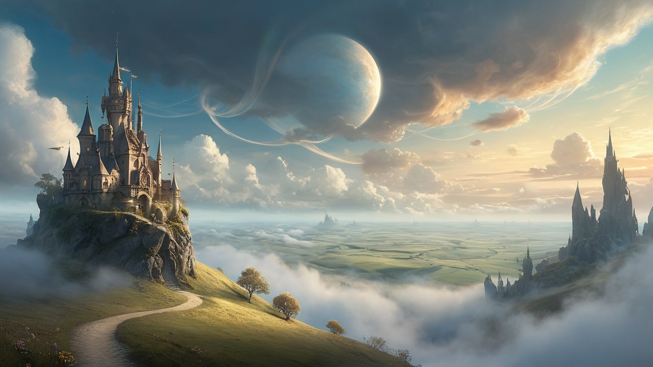 Majestic castle on a rocky hill with dramatic landscape