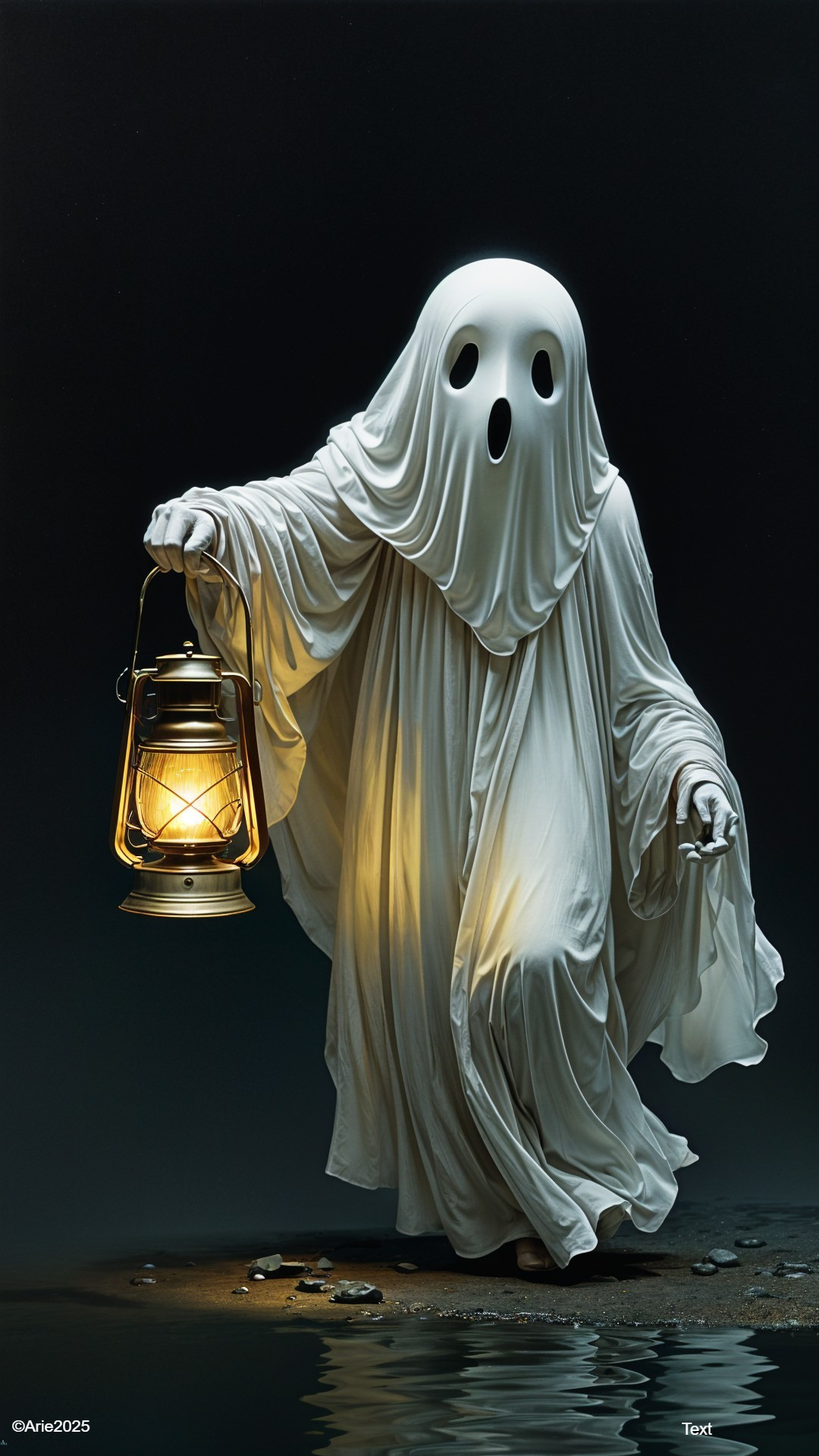 Ghostly Figure in White Fabric in Dark Environment