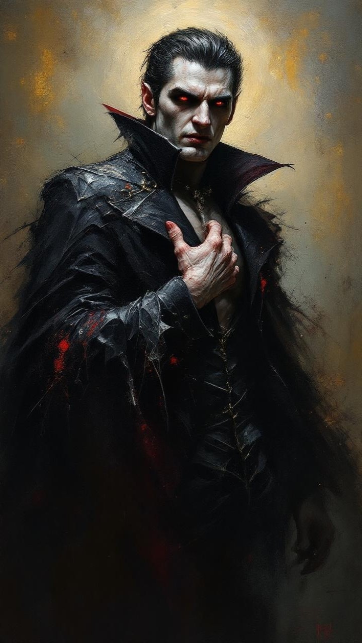 Haunting Figure in Black Cloak with Red Accents