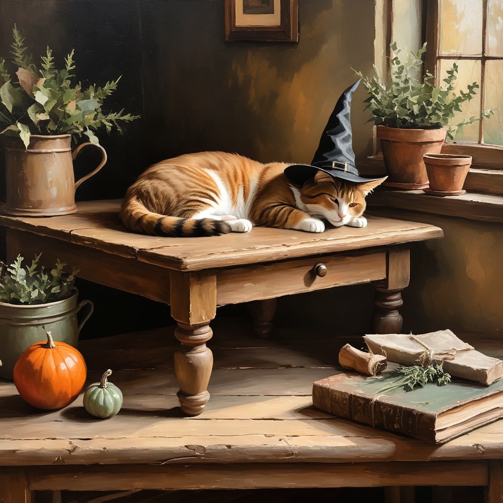 Cozy Sunlit Room with Cat and Autumn Decor