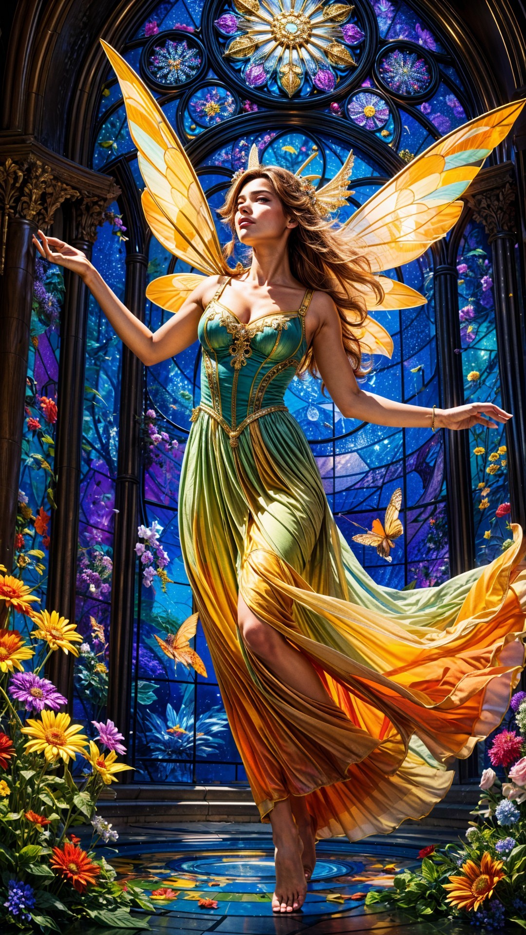 Fairy with Butterfly Wings in a Colorful Garden Scene