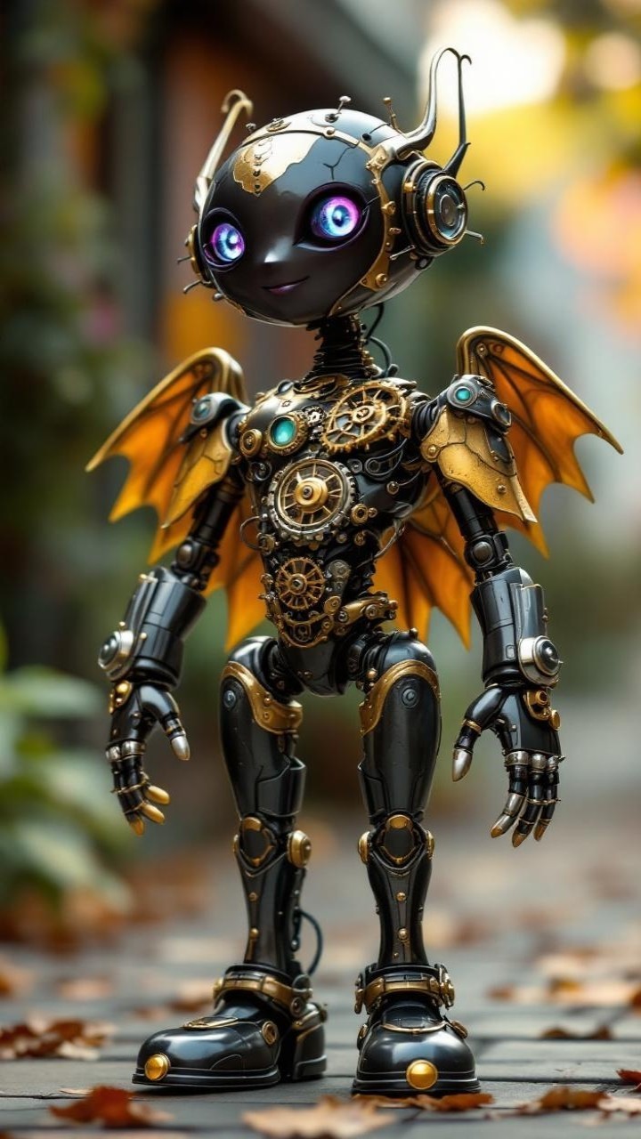 Whimsical Robot Character on Cobblestone Path