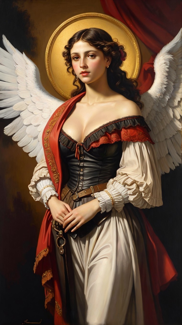Graceful figure with angelic wings and golden halo