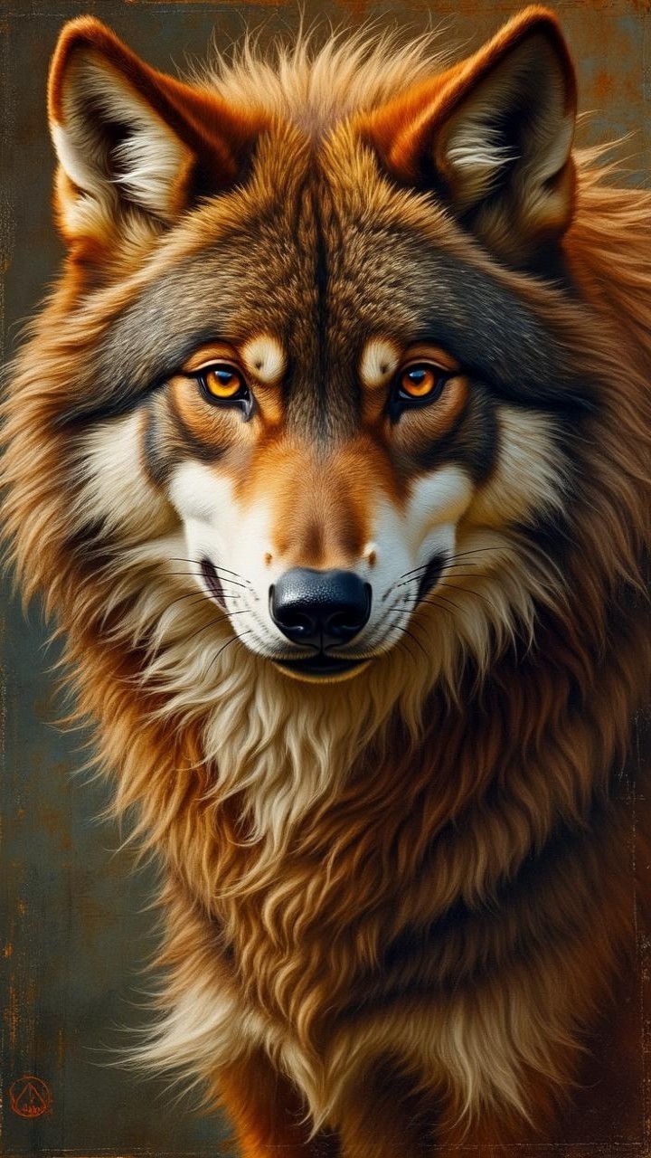 Majestic Wolf with Golden Brown and Orange Fur