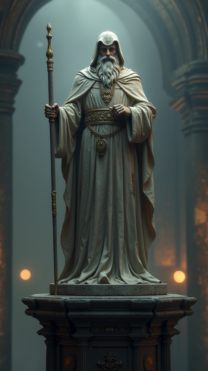 Majestic statue of a wise figure on a pedestal