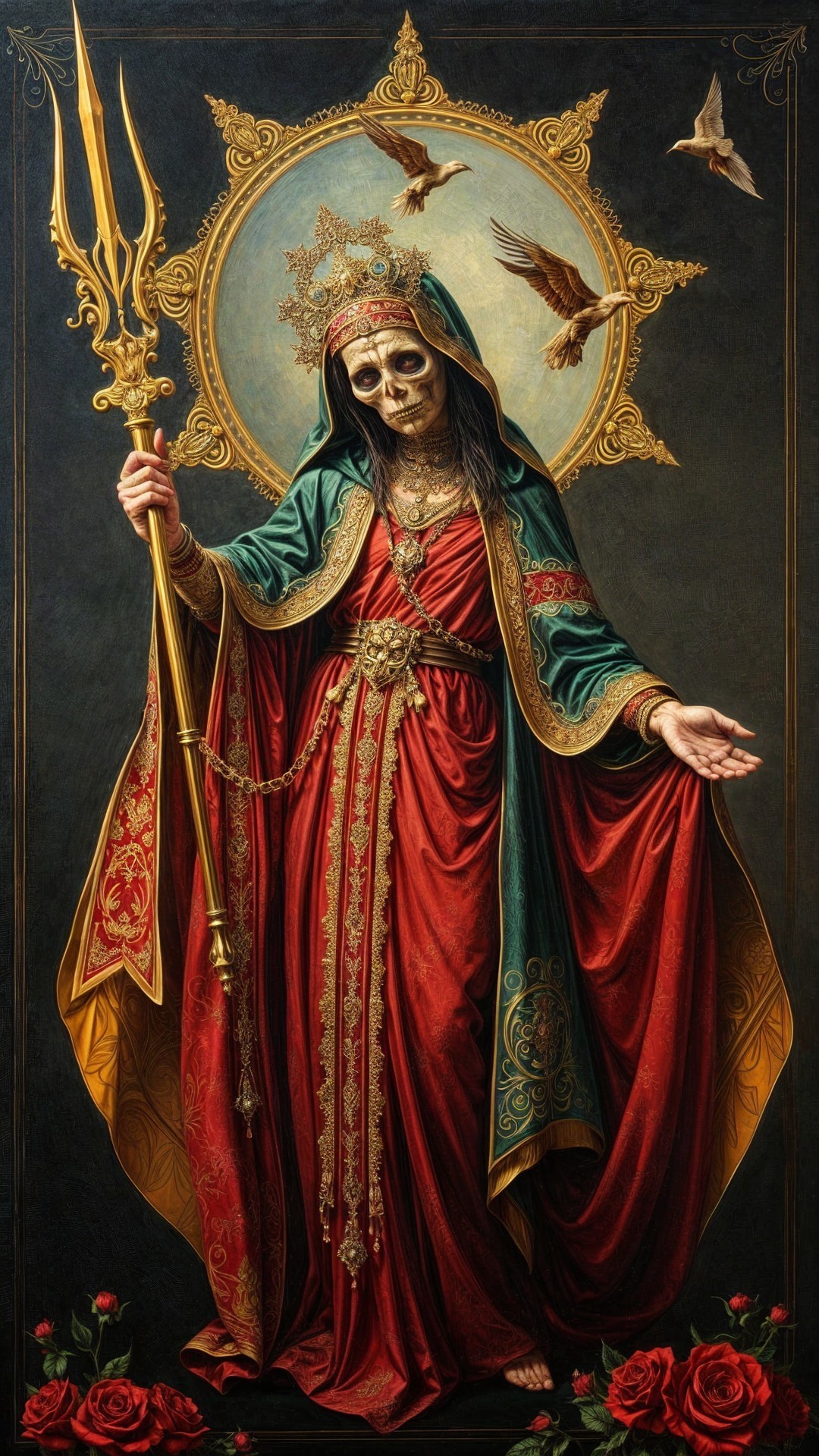 Skeletal Figure in Regal Robes with Trident and Halo