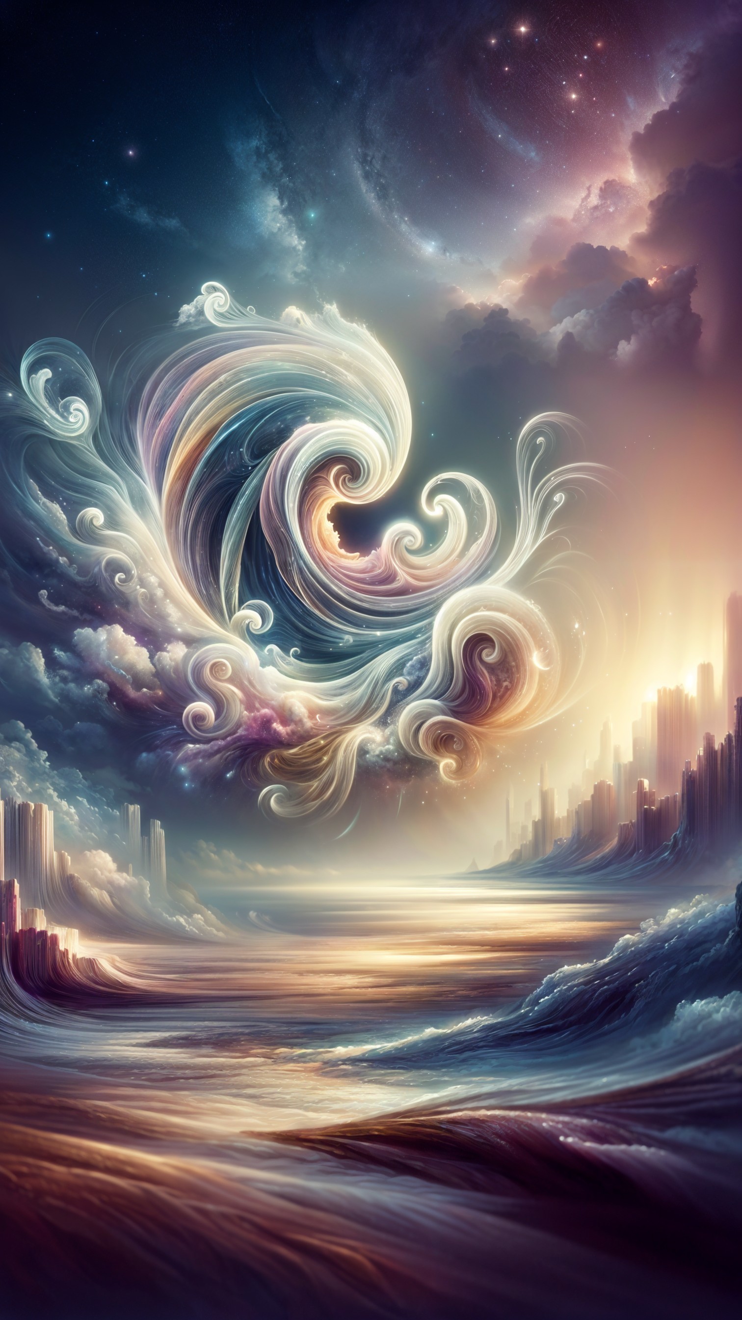 Surreal Landscape with Vibrant Clouds and Ocean