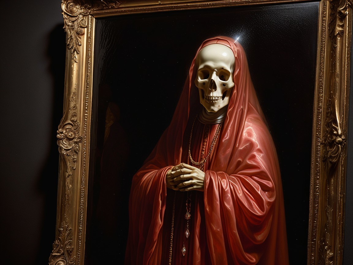 Skeletal Figure in Red Robe with Golden Frame