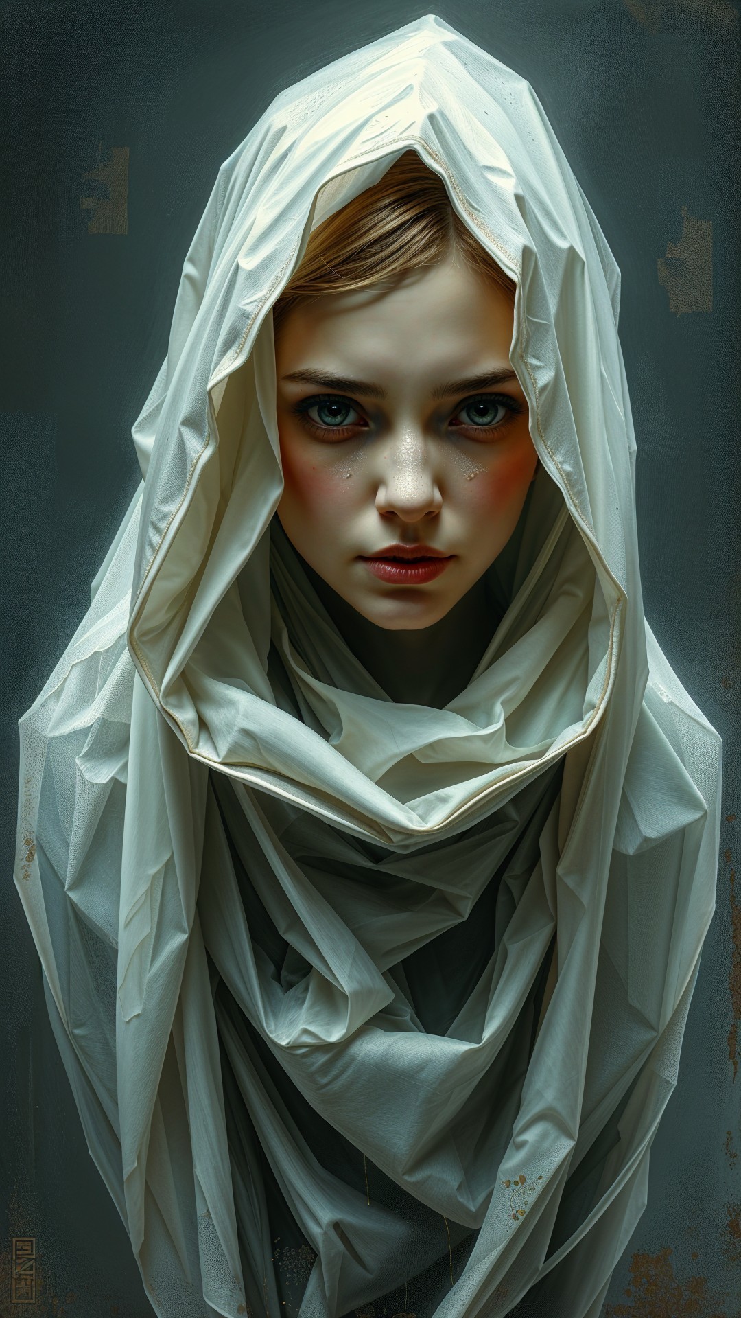 Ethereal Portrait of Woman in White Fabric