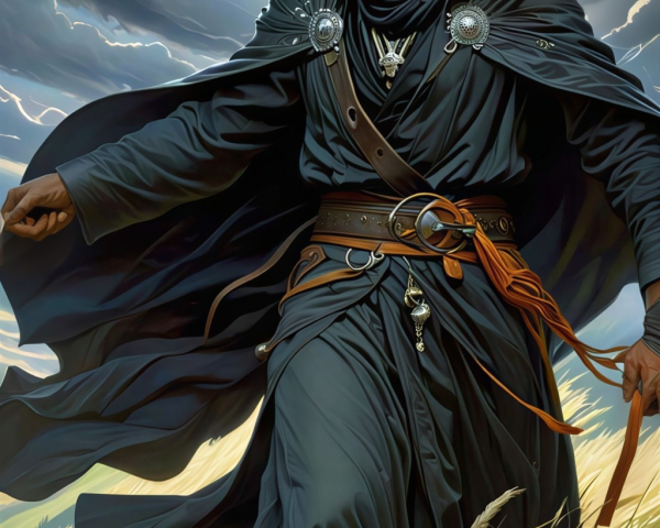 Skeletal Grim Reaper Illustration in Lush Meadow Scene