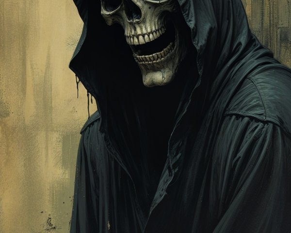 Sinister skeletal figure in dark hooded robe